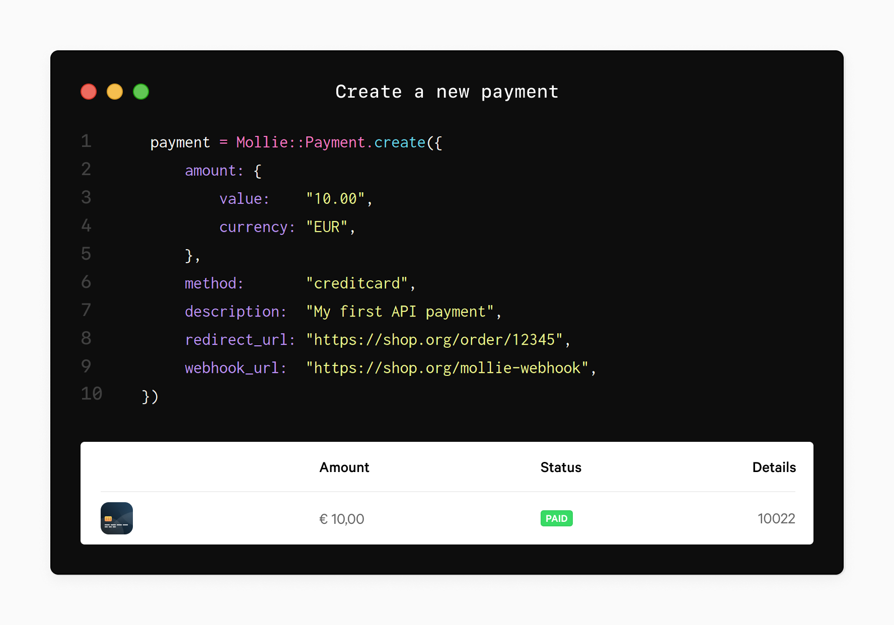 Example payment